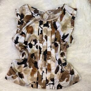 Worthington Brown Floral Cap Sleeve Blouse